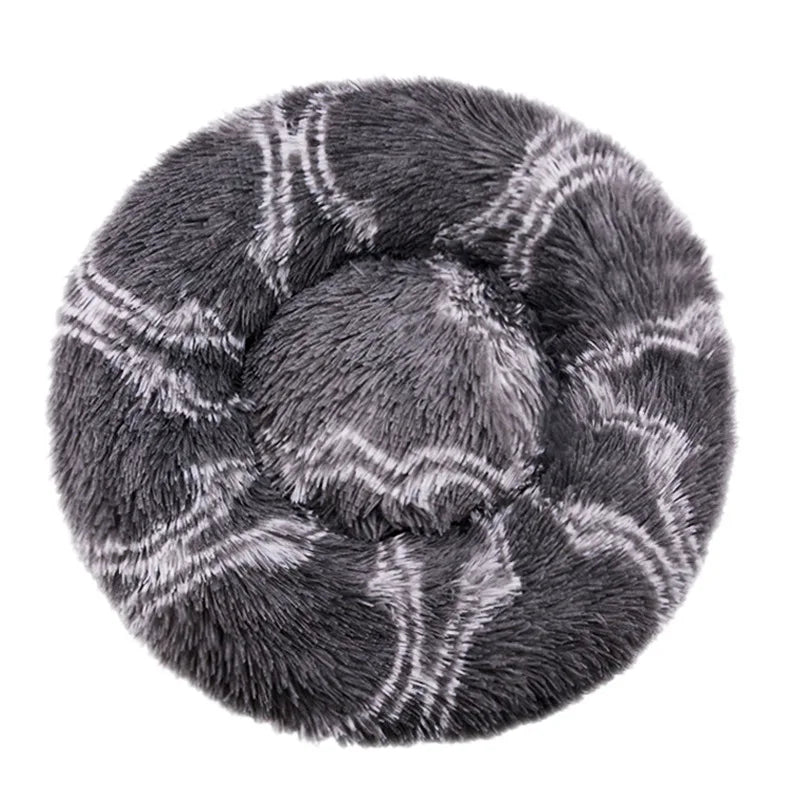 Round Plush Dog & Cat Bed – Warm Washable Pet Sofa for Winter