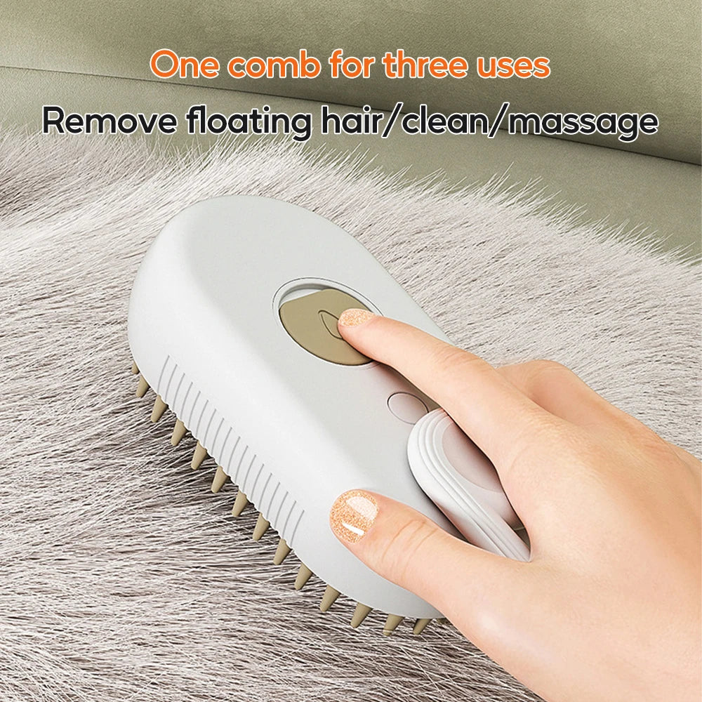 3-in-1 Electric Pet Steam Brush – Spray, Massage & Hair Removal Grooming Comb