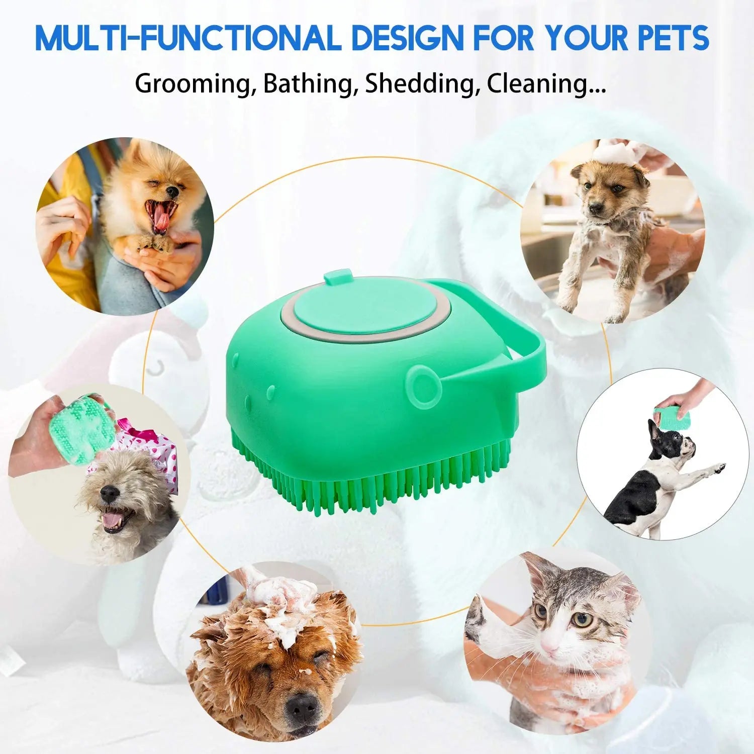 Pet Bath Shampoo Brush – Soft Silicone Grooming Scrubber for Dogs & Cats