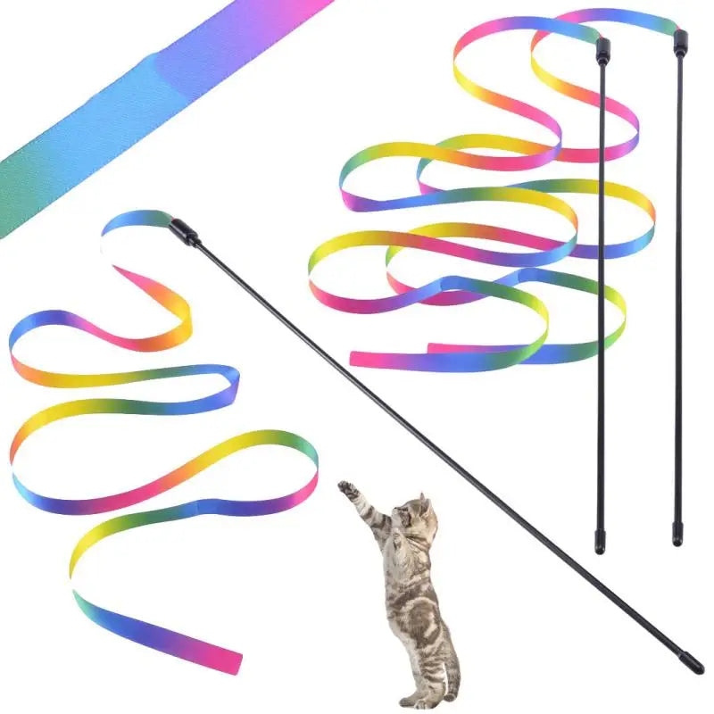 Rainbow Cat Teaser Wand – Interactive Toy with Colorful Strips for Playful Cats