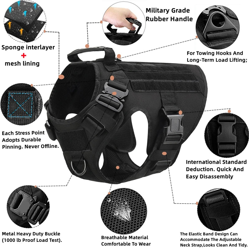 Tactical Dog Harness & Leash Set – Military Training Vest for All Breeds