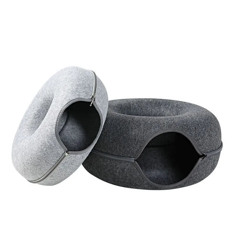 Donut Cat Tunnel Bed – Felt Cat House & Interactive Toy for Kittens