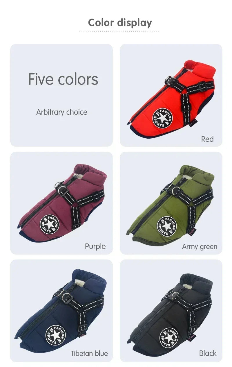 Winter Dog Jacket with Built-in Harness – Waterproof Warm Coat for Small & Large Dogs