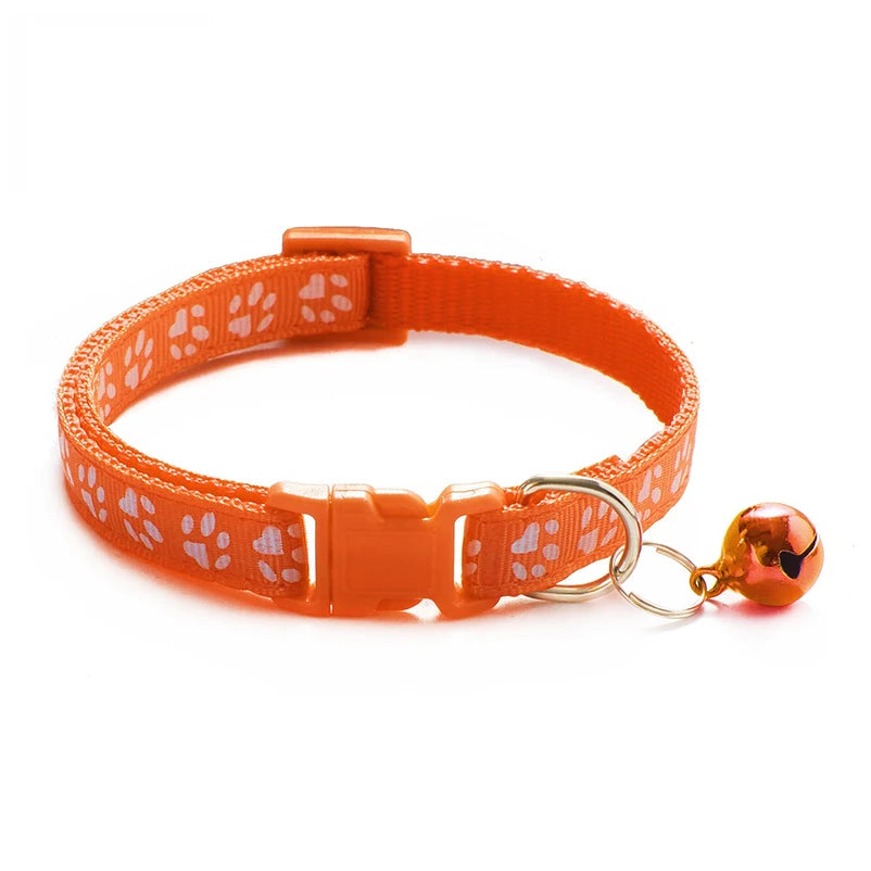 Printed Cat Collar with Bell – Adjustable Multi-Color Pet Necklace for Cats & Small Dogs
