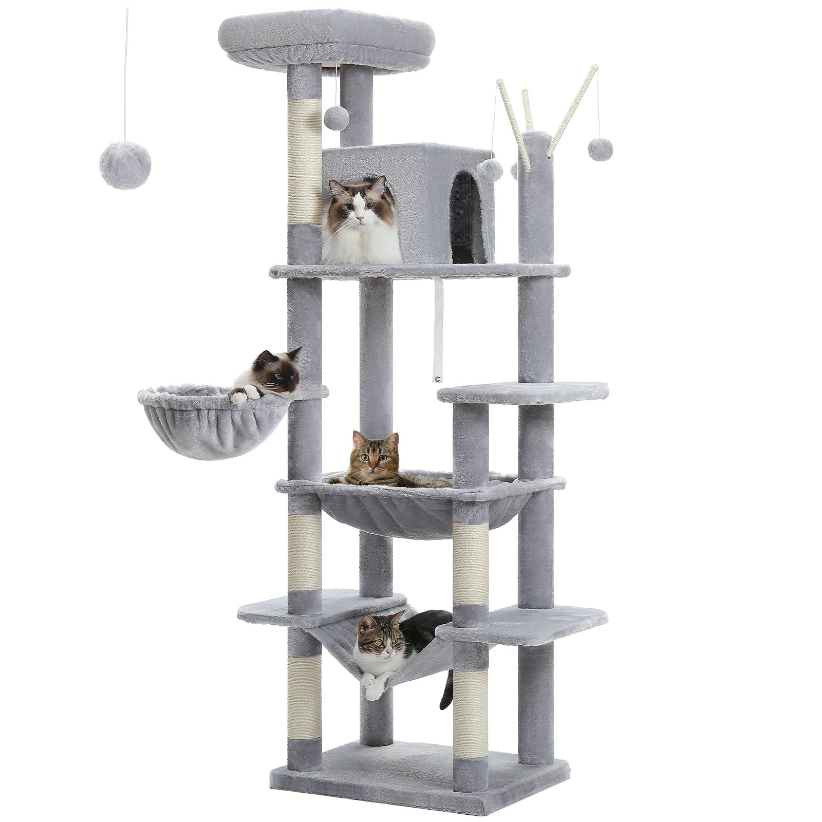 Large Indoor Cat Tree with XL Hammock & Scratching Posts