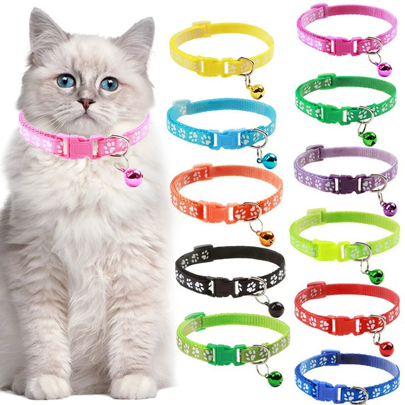 Printed Cat Collar with Bell – Adjustable Multi-Color Pet Necklace for Cats & Small Dogs