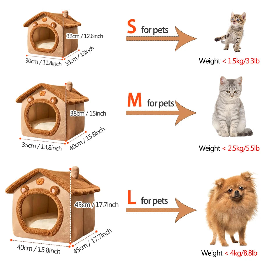 Foldable Pet House – Washable Cat & Small Dog Bed with Soft Cave Design
