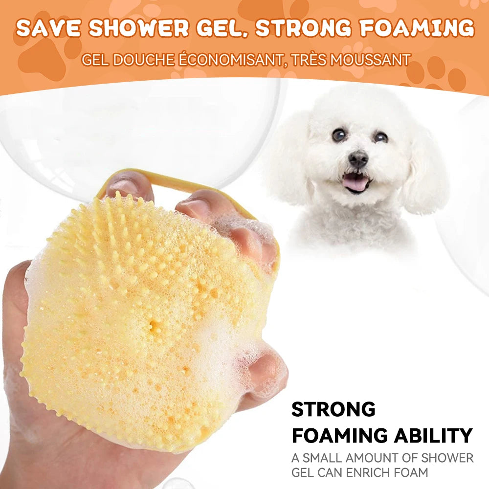 Silicone Dog Bathing Brush – Pet Shampoo Dispenser & Massage Grooming Tool
