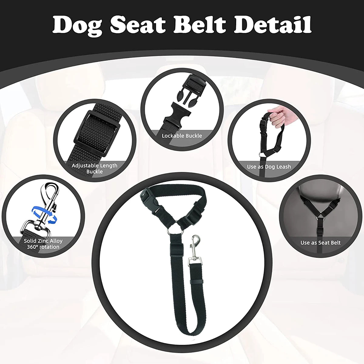 Adjustable Pet Car Seat Belt – Dog & Cat Safety Restraint for Headrest