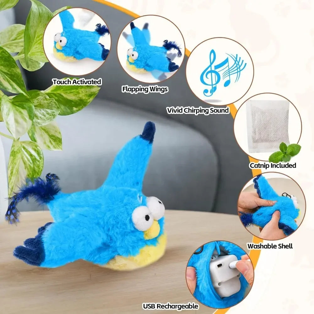 Rechargeable Flapping Bird Cat Toy – Touch-Activated Plush with Catnip