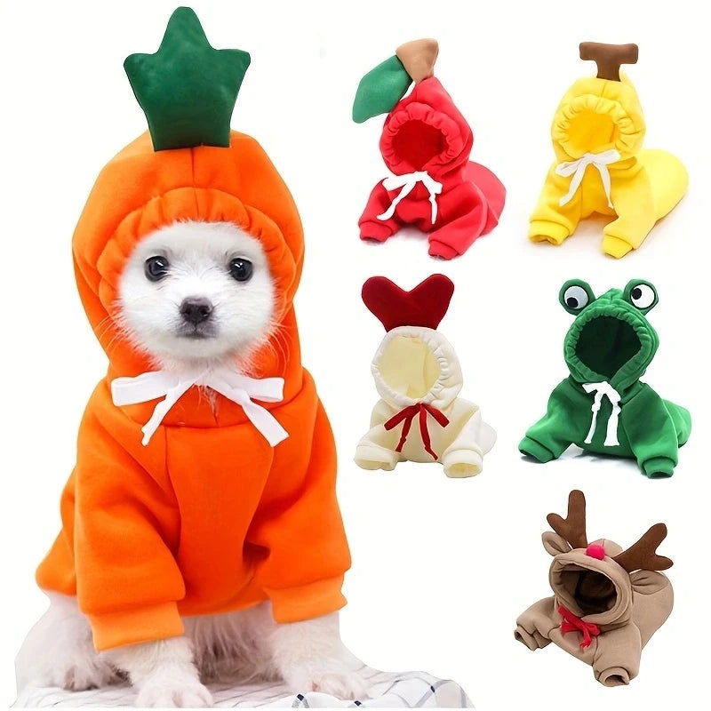 Cute Fruit Fleece Dog Hoodie – Warm Pet Clothes for Small Dogs & Cats