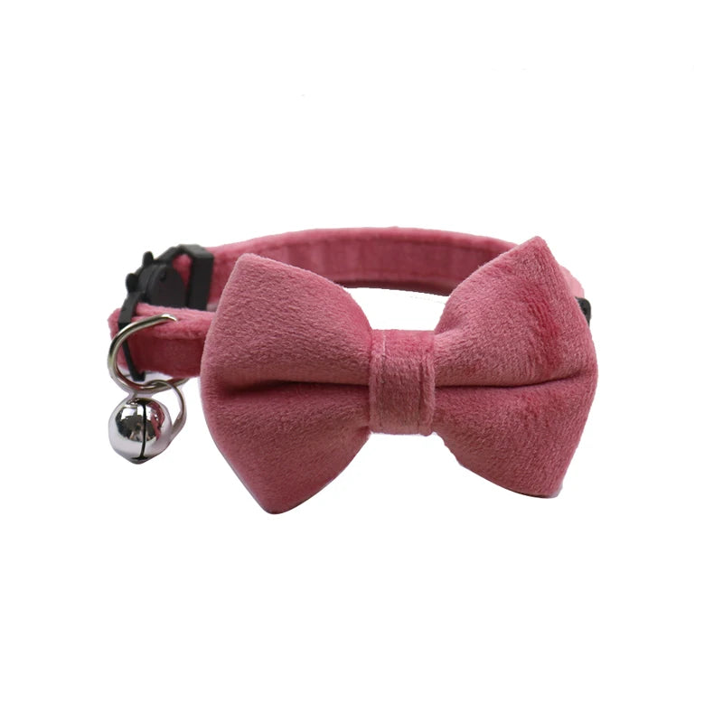 Velvet Cat Collar with Bow & Bell – Adjustable Safety Collar for Cats & Small Dogs
