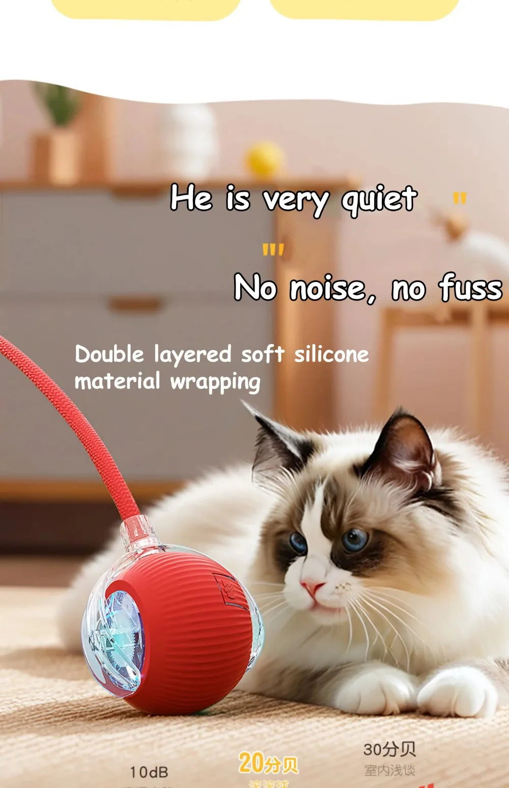 Rechargeable Smart Cat Ball Toy – Auto Rolling with Faux Tail, Imitates Mouse