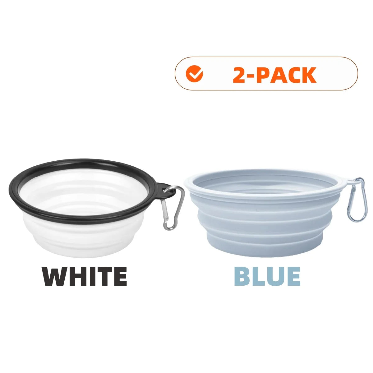 2PCS Collapsible Pet Bowls – Portable Silicone Food & Water Dishes with Carabiner