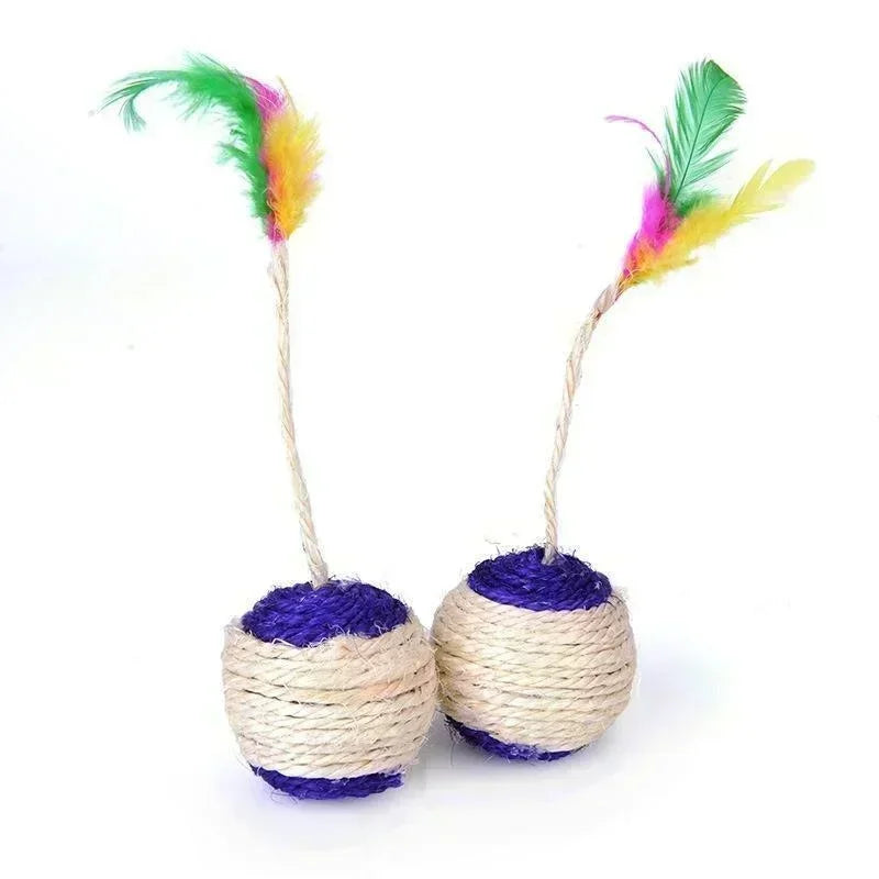 Sisal Scratching Ball Cat Toy – Interactive Feather Toy for Kittens