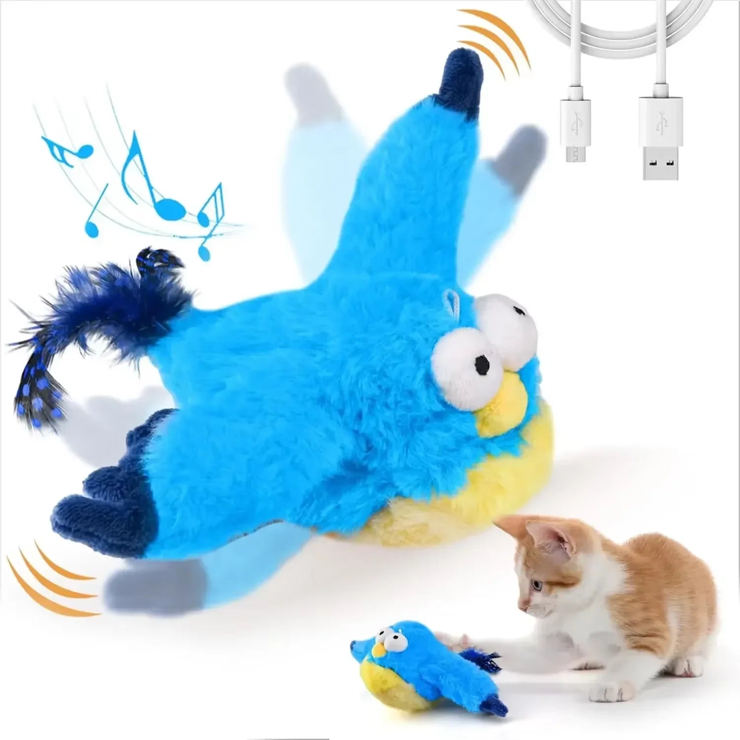 Rechargeable Flapping Bird Cat Toy – Touch-Activated Plush with Catnip