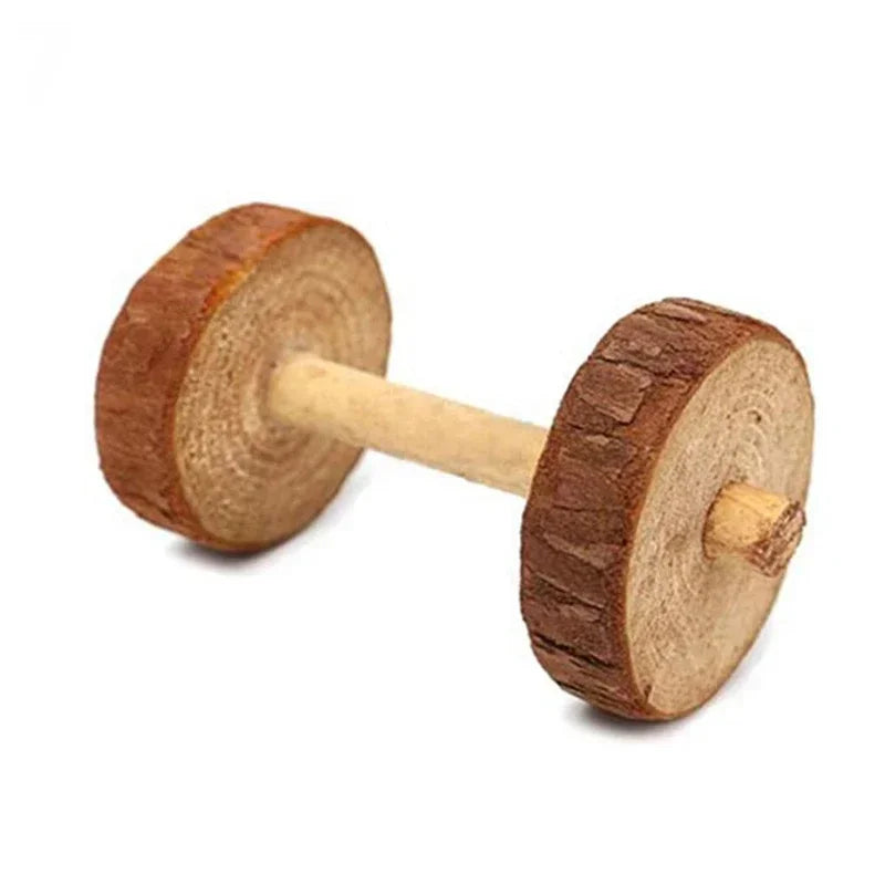 Wooden Roller Chew Toys – Natural Dumbbells & Bells for Small Pets