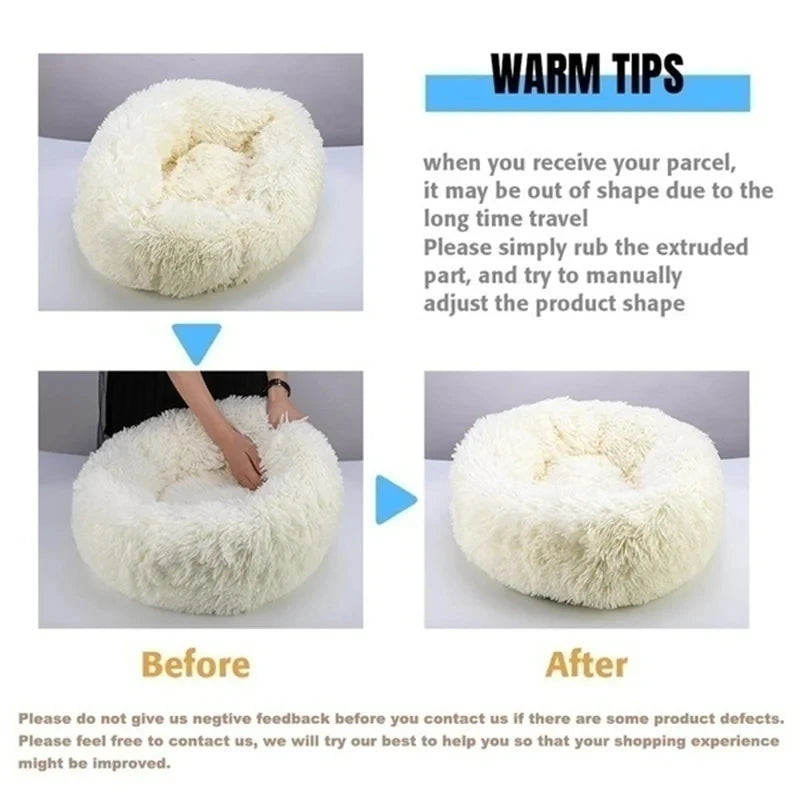 Round Plush Dog & Cat Bed – Warm Washable Pet Sofa for Winter