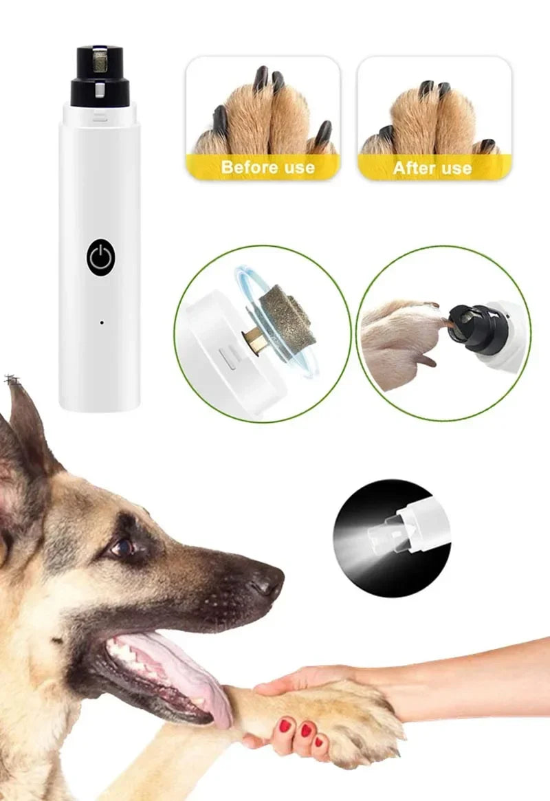 Electric Pet Nail Grinder – USB Rechargeable Dog & Cat Nail Clippers with LED Light