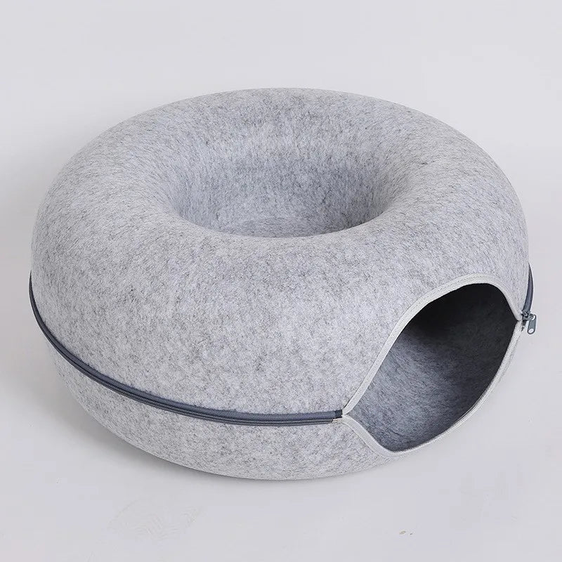 Donut Cat Tunnel Bed – Felt Cat House & Interactive Toy for Kittens