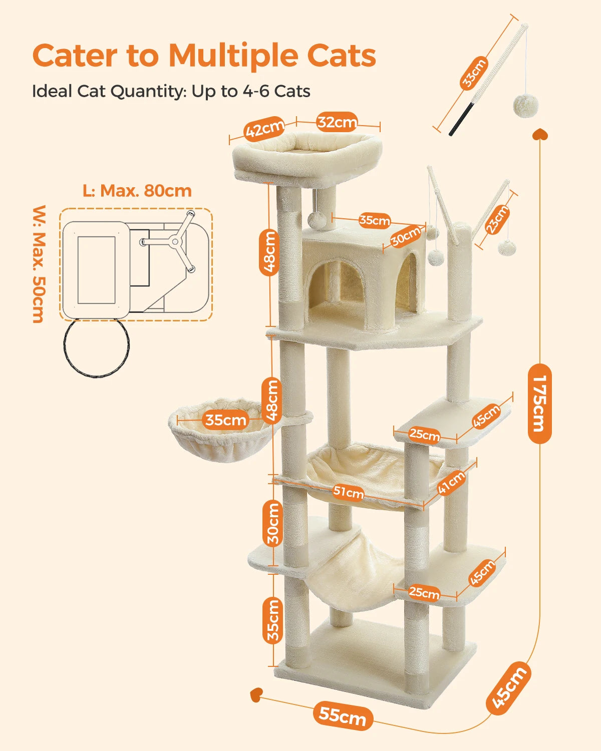 Large Indoor Cat Tree with XL Hammock & Scratching Posts