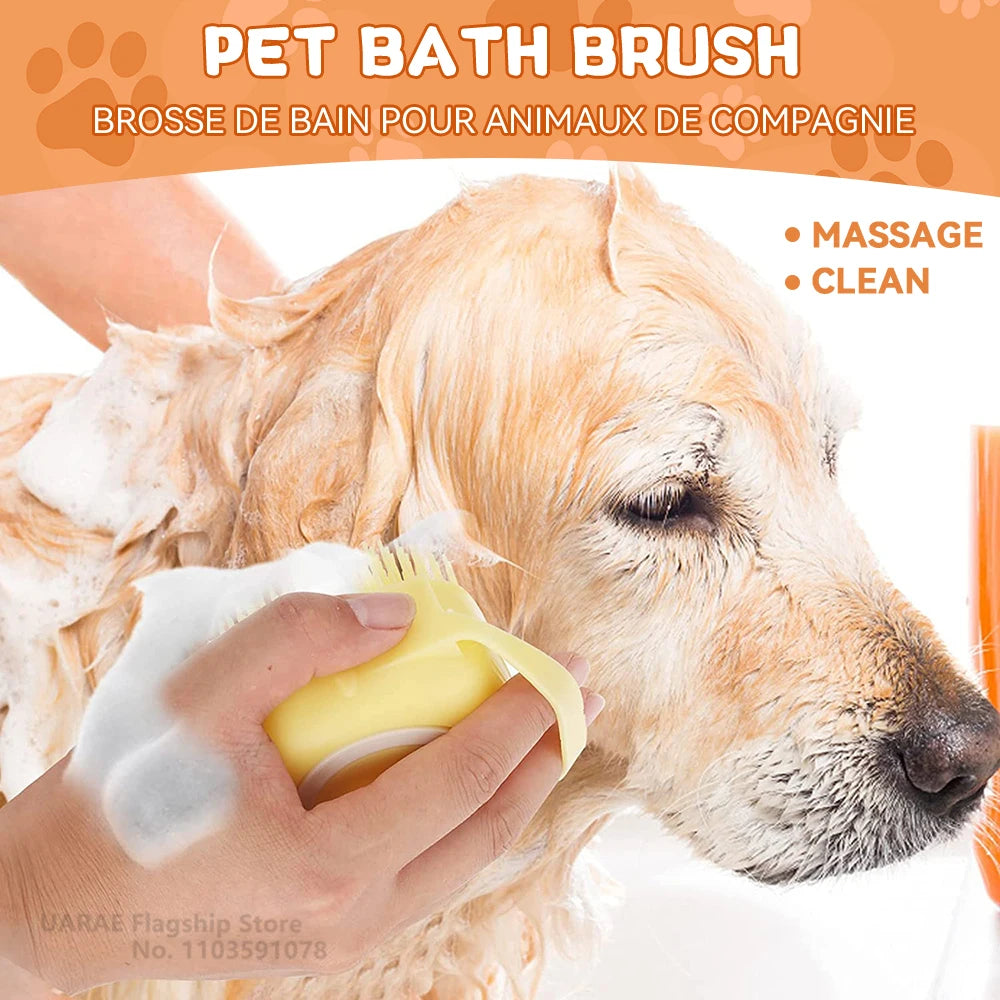 Silicone Dog Bathing Brush – Pet Shampoo Dispenser & Massage Grooming Tool
