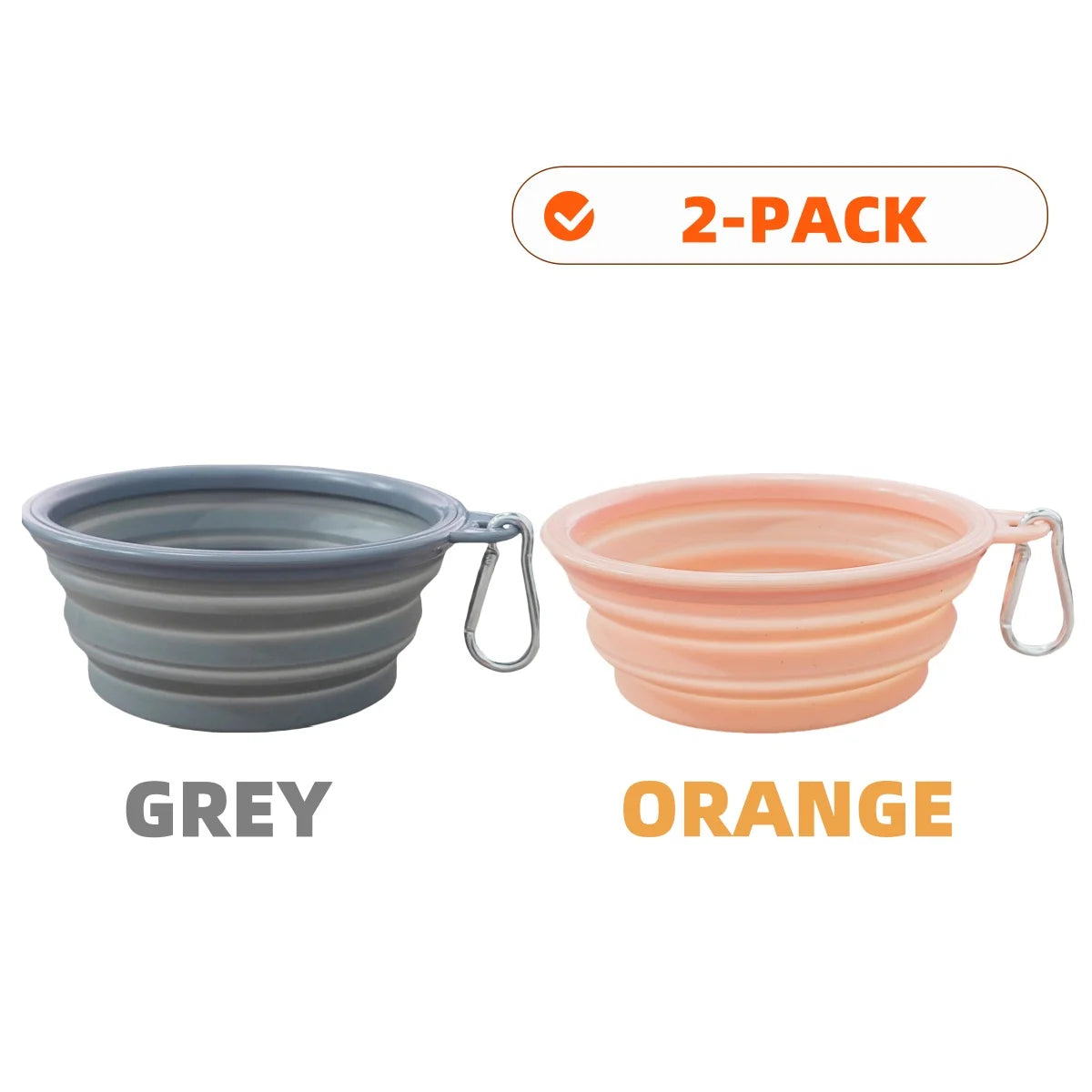 2PCS Collapsible Pet Bowls – Portable Silicone Food & Water Dishes with Carabiner