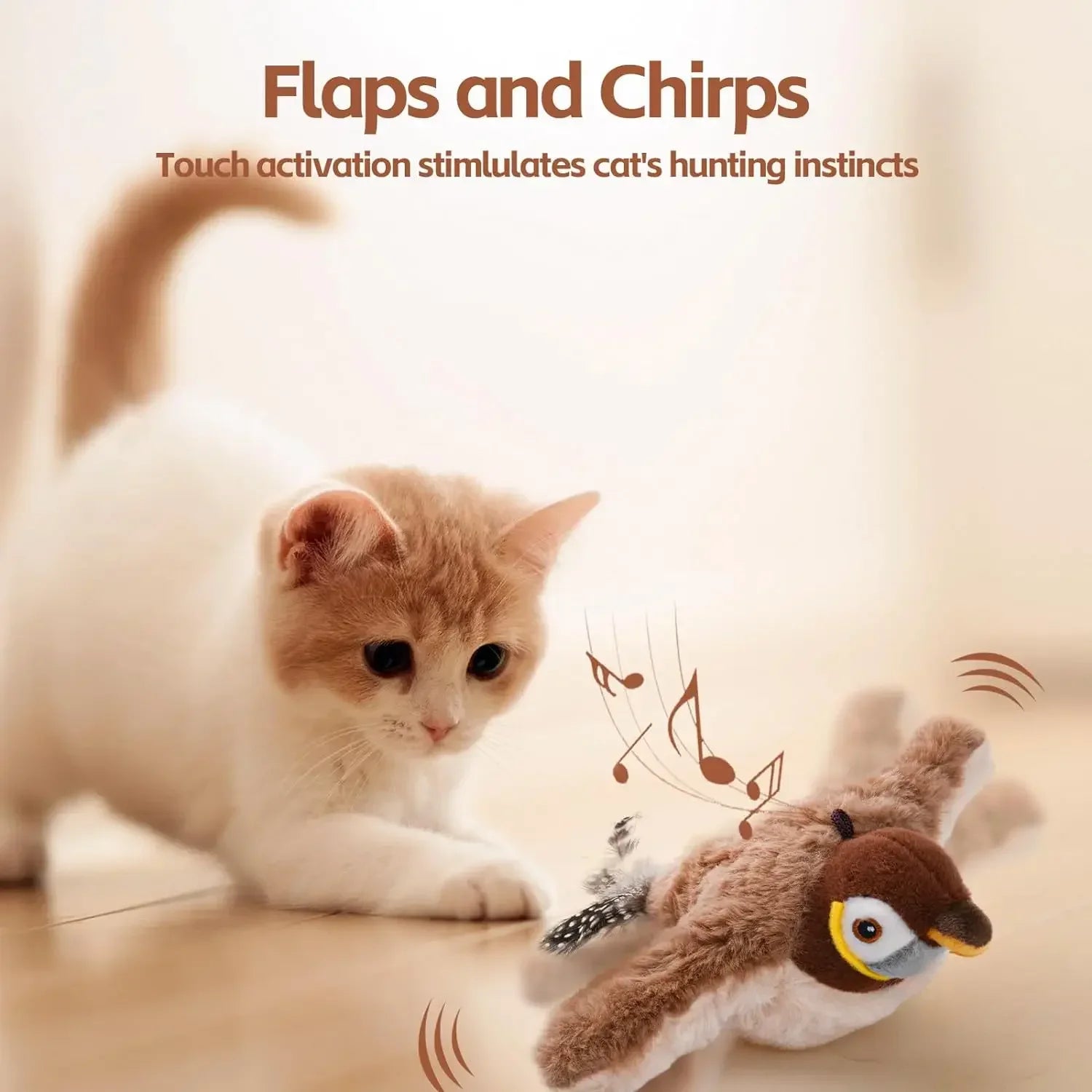 Rechargeable Flapping Bird Cat Toy – Touch-Activated Plush with Catnip