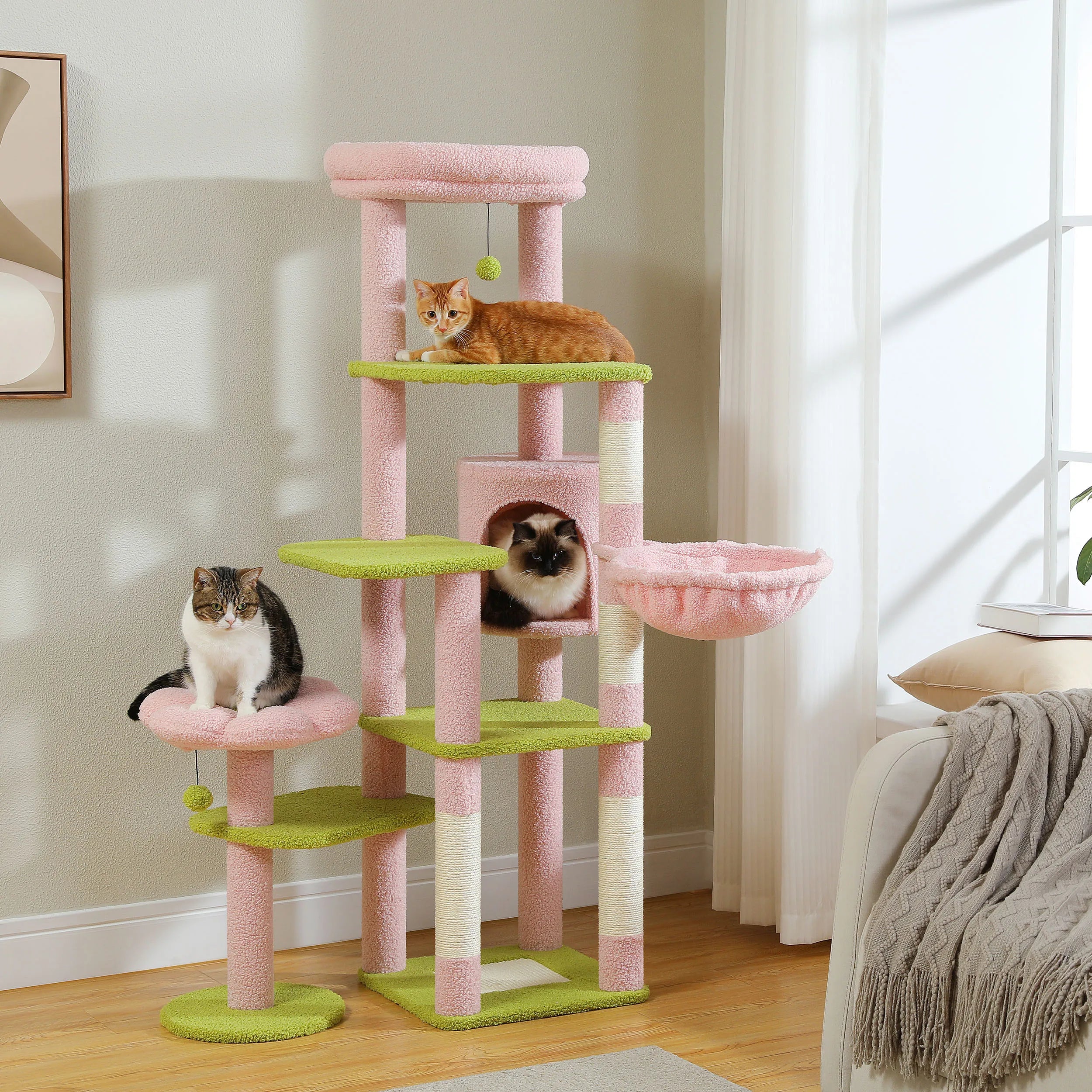 Large Indoor Cat Tree with XL Hammock & Scratching Posts