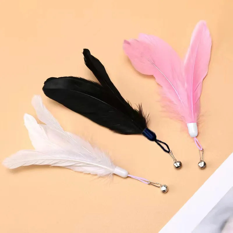 Cat Teaser Wand with Suction Cup – Feather Toy with Bell & Replaceable Head