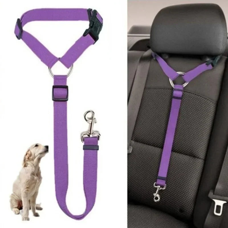 2-in-1 Adjustable Pet Car Seat Belt & Nylon Leash – Solid Color
