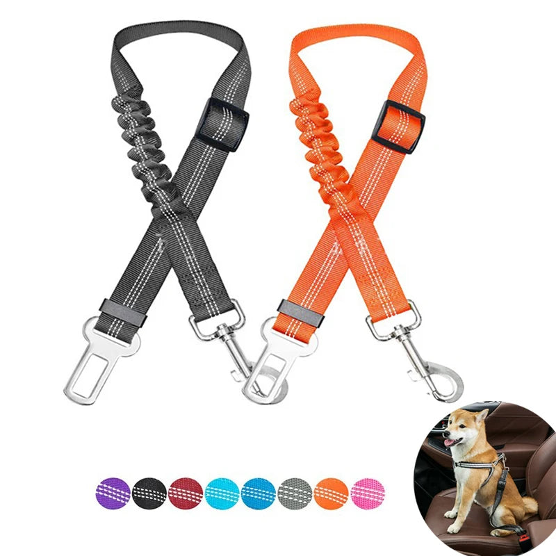 Adjustable Reflective Dog Car Seat Belt – Cushioned Elastic Travel Harness