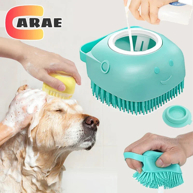 Silicone Dog Bathing Brush – Pet Shampoo Dispenser & Massage Grooming Tool