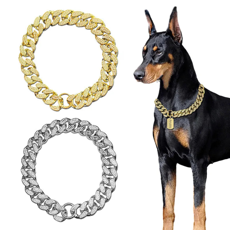 Diamond Inlay Dog Collar – Sparkling ABS Chain Necklace for Small to Large Pets