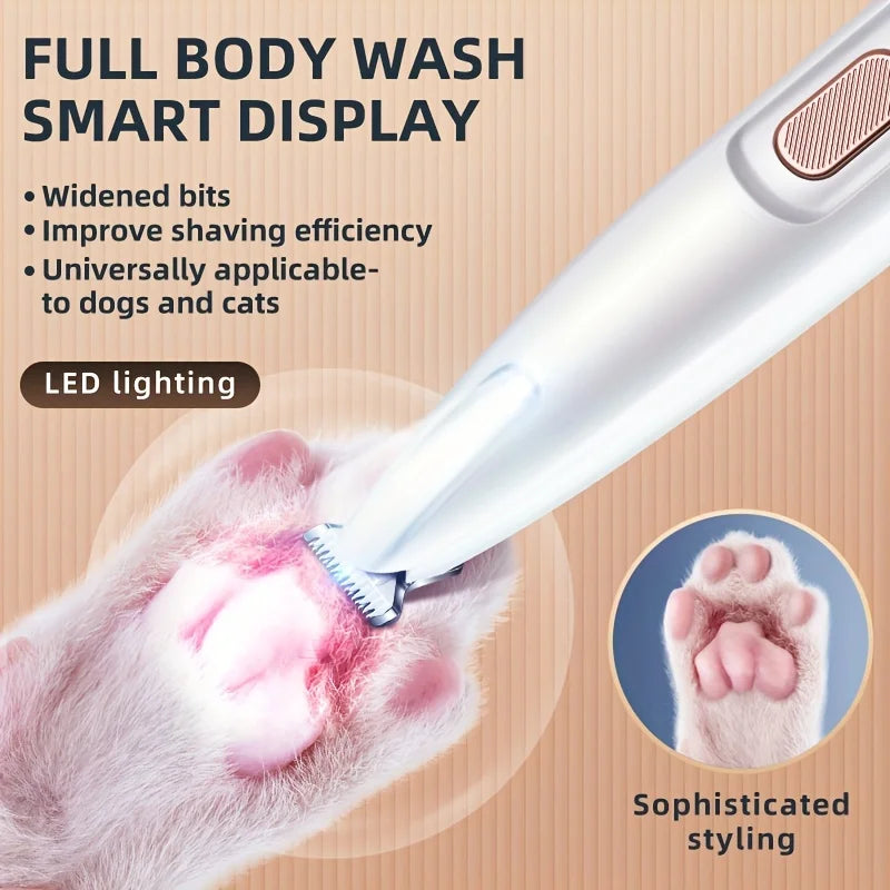 USB Dog Paw Trimmer – LED Light, Waterproof & Low-Noise Electric Pet Groomer