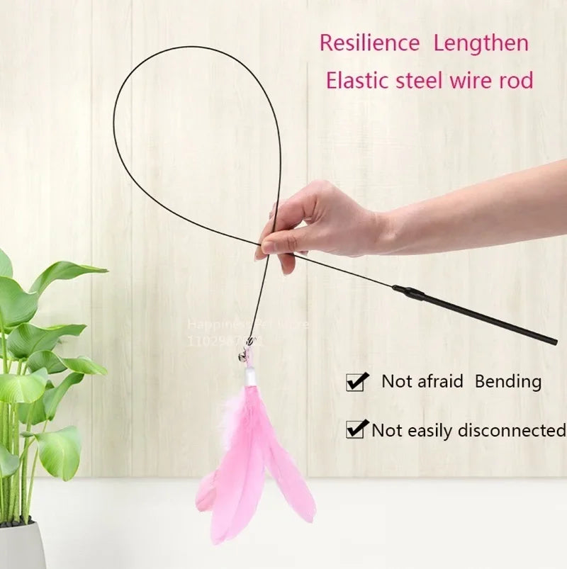 Cat Teaser Wand with Suction Cup – Feather Toy with Bell & Replaceable Head