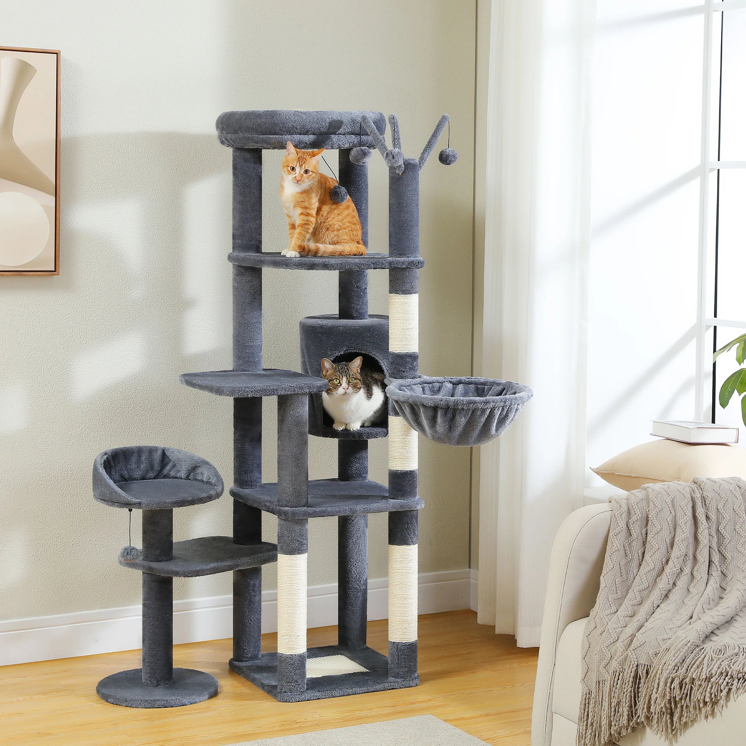 Large Indoor Cat Tree with XL Hammock & Scratching Posts