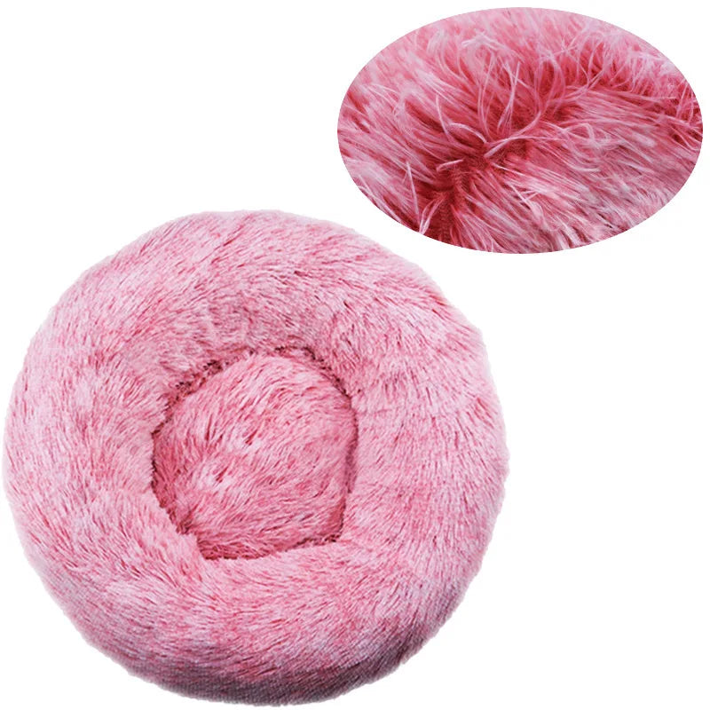 Round Plush Dog & Cat Bed – Warm Washable Pet Sofa for Winter