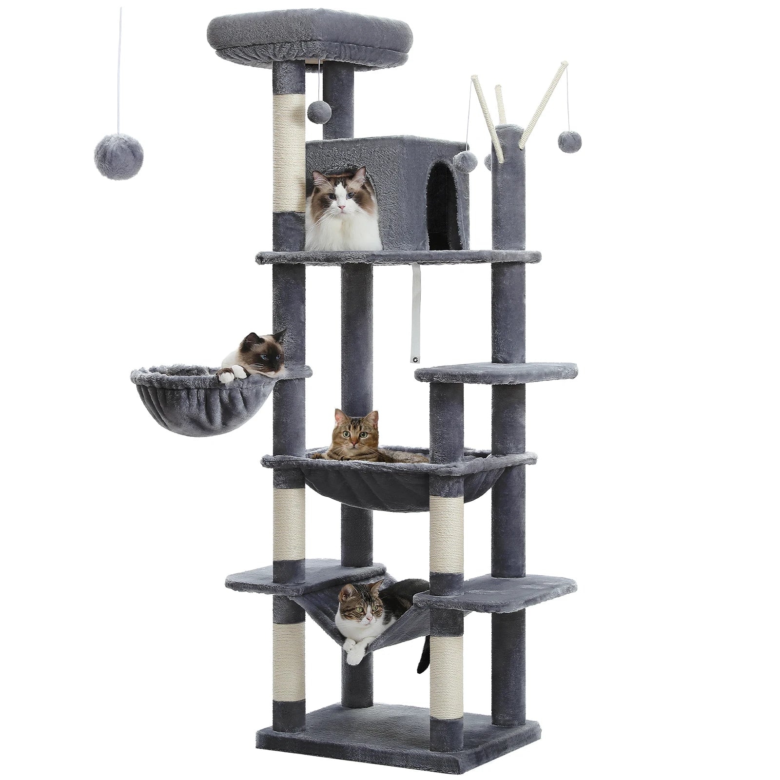 Large Indoor Cat Tree with XL Hammock & Scratching Posts