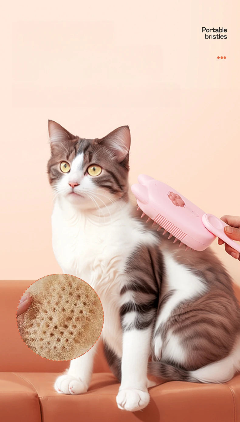 3-in-1 Electric Pet Steam Brush – Spray, Massage & Hair Removal Grooming Comb