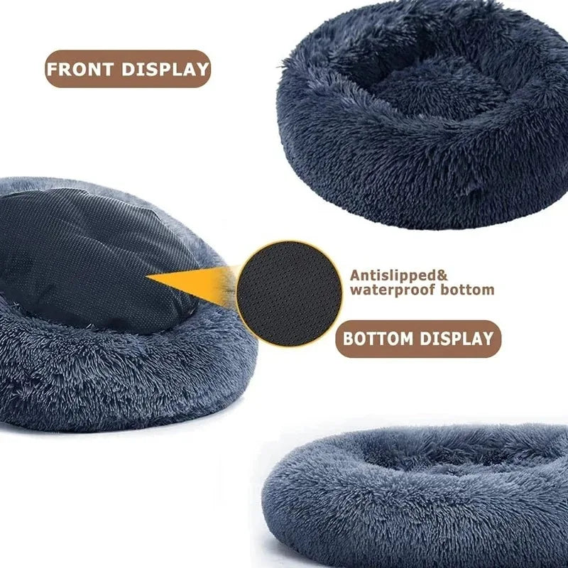 Round Plush Dog & Cat Bed – Warm Washable Pet Sofa for Winter