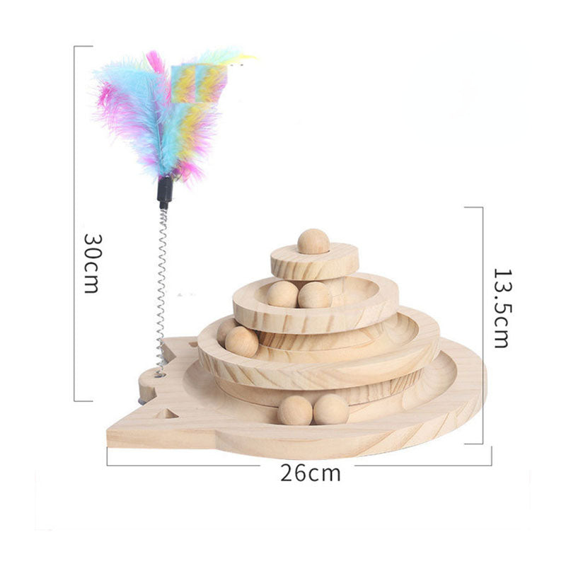 Wooden 2/3-Level Cat Toy Tower with Balls