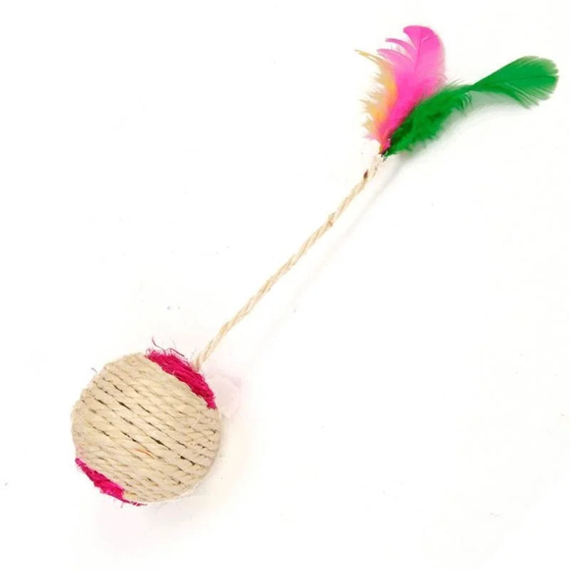 Sisal Scratching Ball Cat Toy – Interactive Feather Toy for Kittens