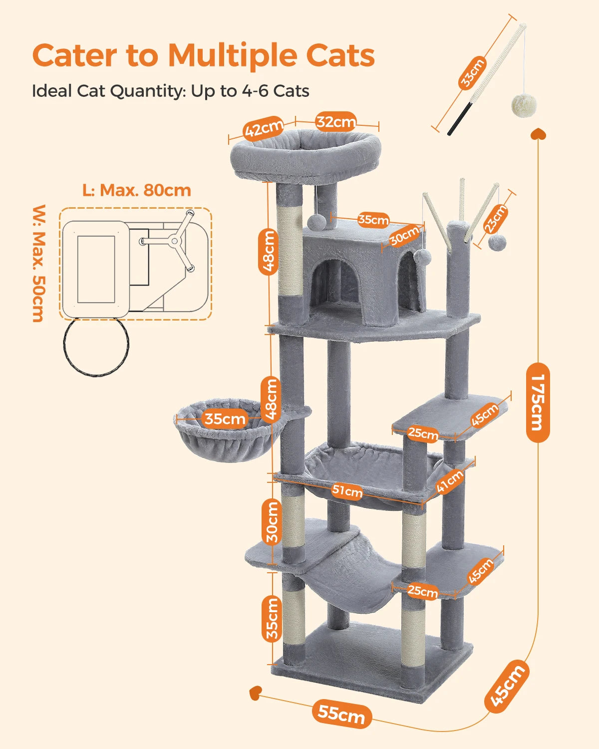 Large Indoor Cat Tree with XL Hammock & Scratching Posts