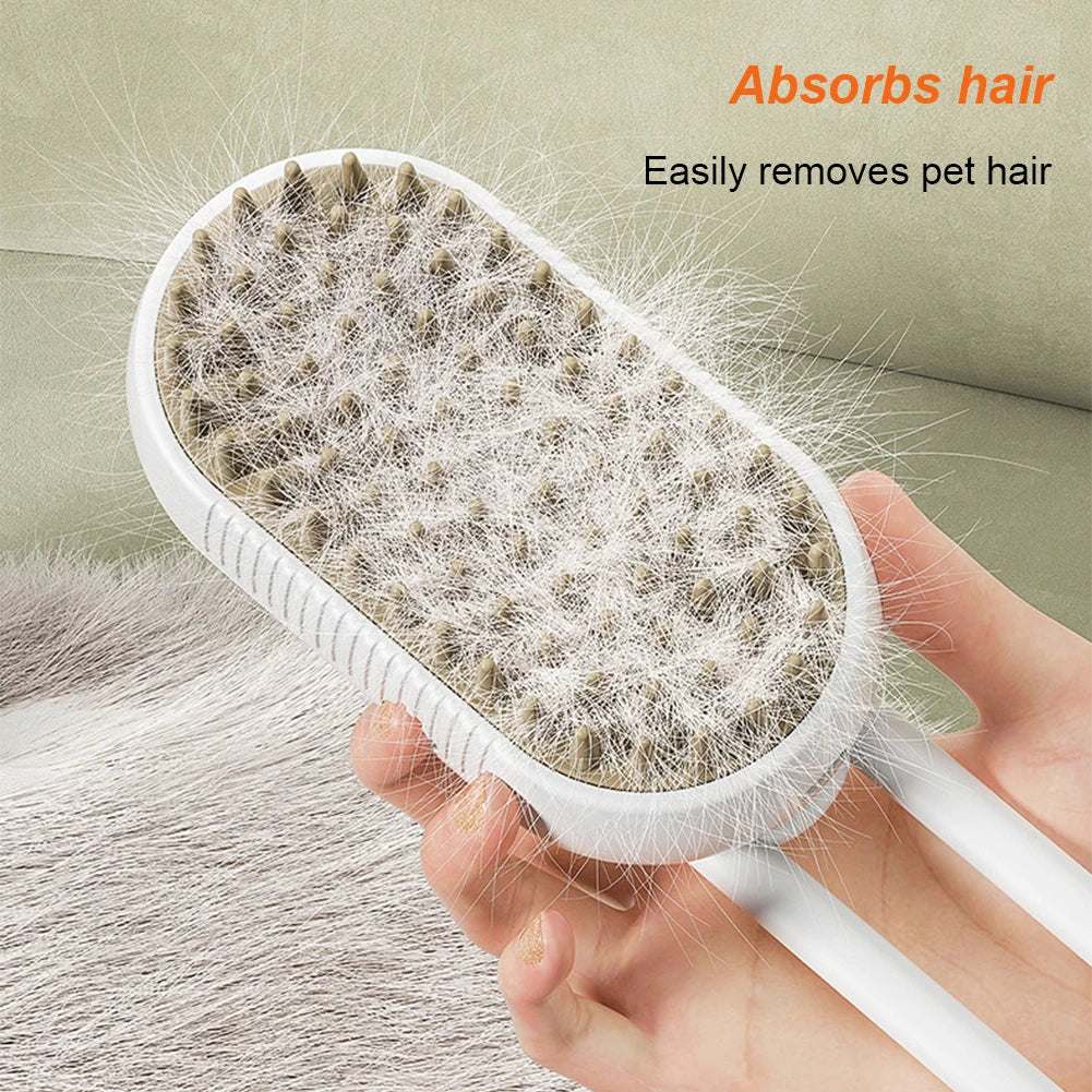 3-in-1 Electric Pet Steam Brush – Spray, Massage & Hair Removal Grooming Comb