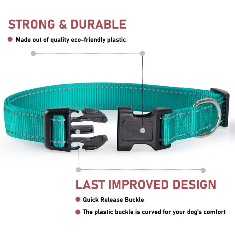 Reflective Adjustable Nylon Dog Collar for Small & Medium Pets