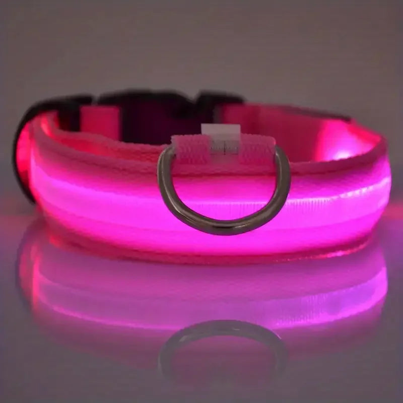 LED Glow-in-the-Dark Dog Collar & Leash – Night Safety Nylon Set
