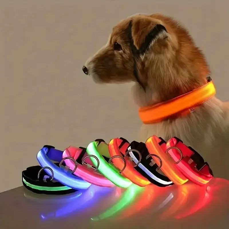 LED Glow-in-the-Dark Dog Collar & Leash – Night Safety Nylon Set