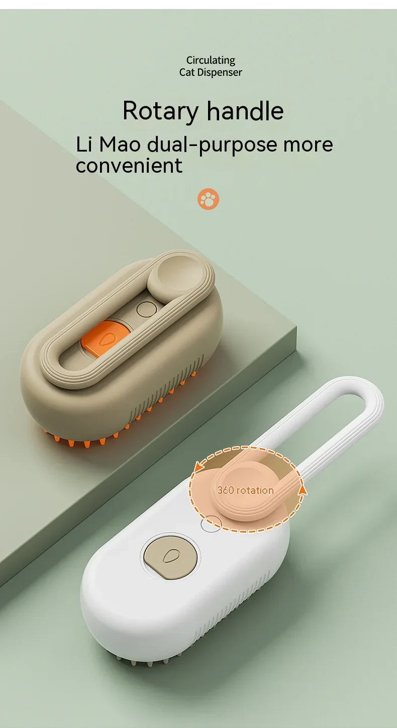 3-in-1 Electric Pet Steam Brush – Spray, Massage & Hair Removal Grooming Comb