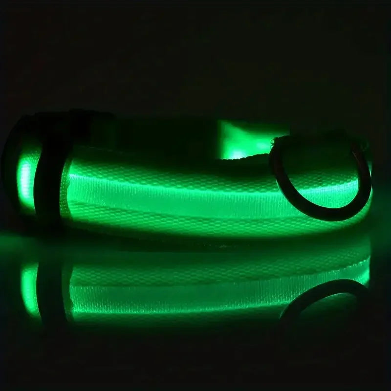 LED Glow-in-the-Dark Dog Collar & Leash – Night Safety Nylon Set